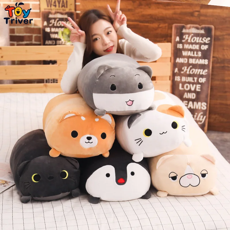 Kawaii кошка Шиба ину хомяк Пингвин собака цилиндрическая плюшевая игрушка трайвер подушка дети девочка подарок на день рождения