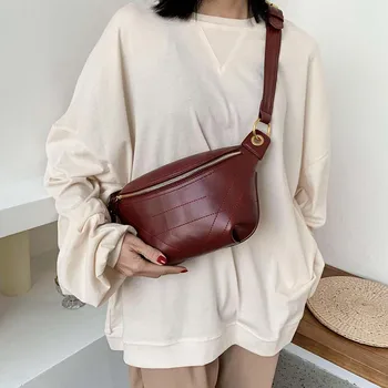 

Solid Color PU Leather Crossbody Bags For Women 2020 Quality Chain Shoulder Messenger Bag Lady Travel Handbags Waist Packs