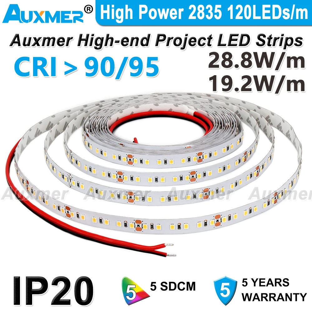 Высокая мощность 2835 120 светодиодный s/m полосы CRI95 CRI90 IP20 DC12V/24V 28 8 Вт/м 19 2 600 s/Катушка