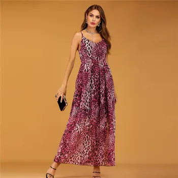 

Summer Dress Women 2019 Sexy Elegant Dot Leopard Backless Party Dresses Female Casual Vintage Slim Sleeveless Long Dress Pink