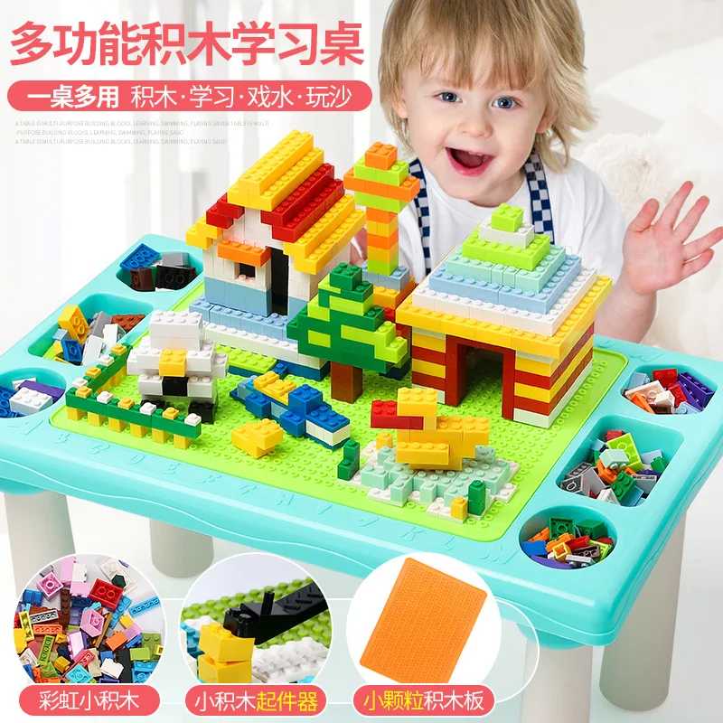 

Hot Sales CHILDREN'S Building Blocks Multi-functional Study Table Children'S Educational Assembled Toys Compatible Size Granule