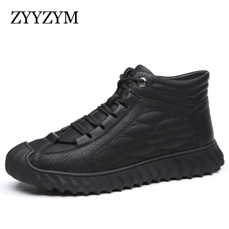 

ZYYZYM Boots Men Winter Lace Up Style Fashion Leather Non-slip Soft Bottom Snow Shoes Ankle Plush Keep Warm Casual Man Boots