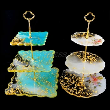 

3 Tier Cupcake Stands Resin Molds Round Square Tray Silicone Casting Mould with Handle Fitting Dessert Platter DIY Making Tools