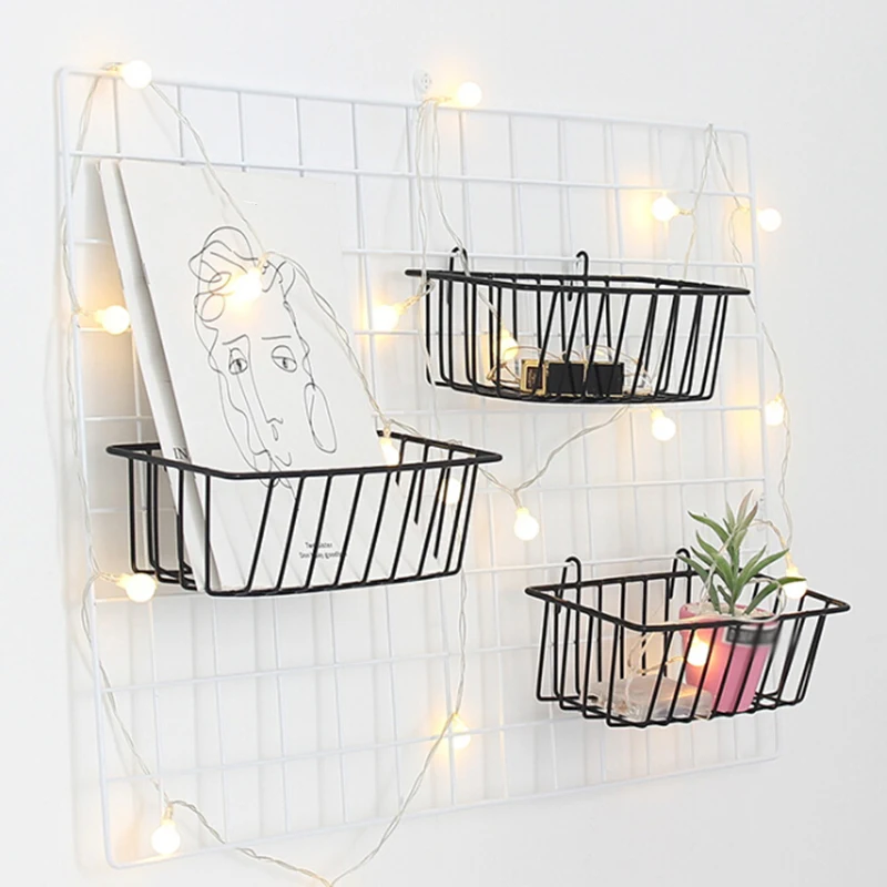 

Iron Shelves Storage Mesh Basket Wall Mounted Hanging Storage Rack Shelf Cabinet Door Organizer Rack Home Decor Organizer