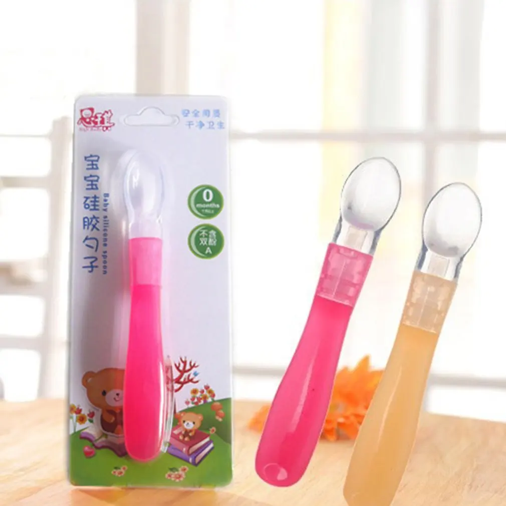 Детская Ложка силиконовая безопасности для кормления ребенка подачи питания