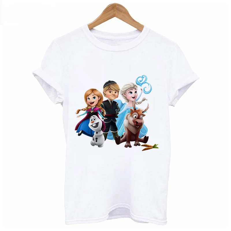 Lus Los, новинка, летняя женская футболка с героями мультфильма «Холодное сердце», короткий рукав, хлопковые топы, Женская белая футболка - Цвет: XWT1267