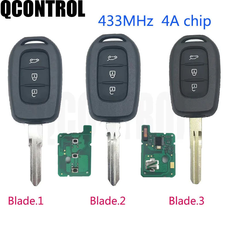 

QCONTROL Remote 3 Button Car Key for Renault Sandero Dacia Logan Lodgy Dokker Duster 2016 with PCF7961M HITAG AES Chip 433MHz