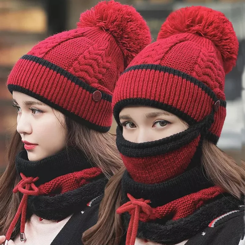 2 шт. Лыжная шапка и шарф Холодная Теплая Зимняя женская шапка вязаная шапка капот теплая шапка Skullies Beanies