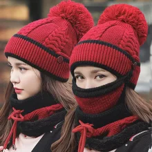 2 шт. Лыжная шапка и шарф Холодная Теплая Зимняя женская шапка вязаная шапка капот теплая шапка Skullies Beanies