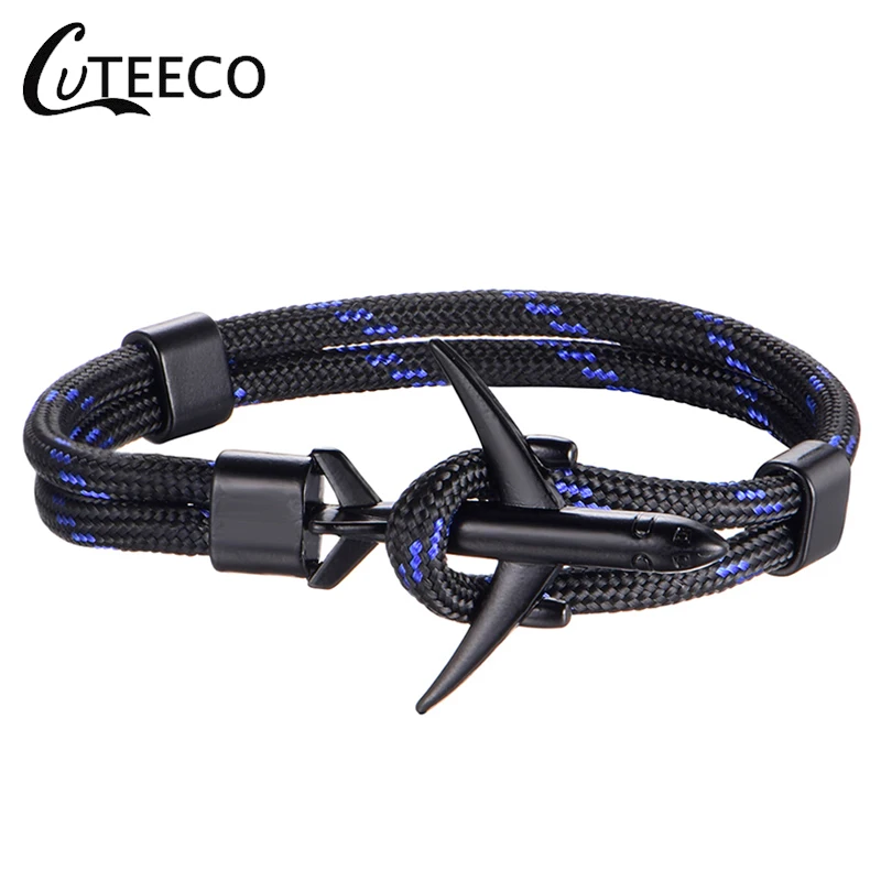 

CUTEECO Fashion Airplane Anchor Bracelets Men Charm Rope Chain Paracord Bracelet Male Air Force One Style Wrap Metal Sport Hook