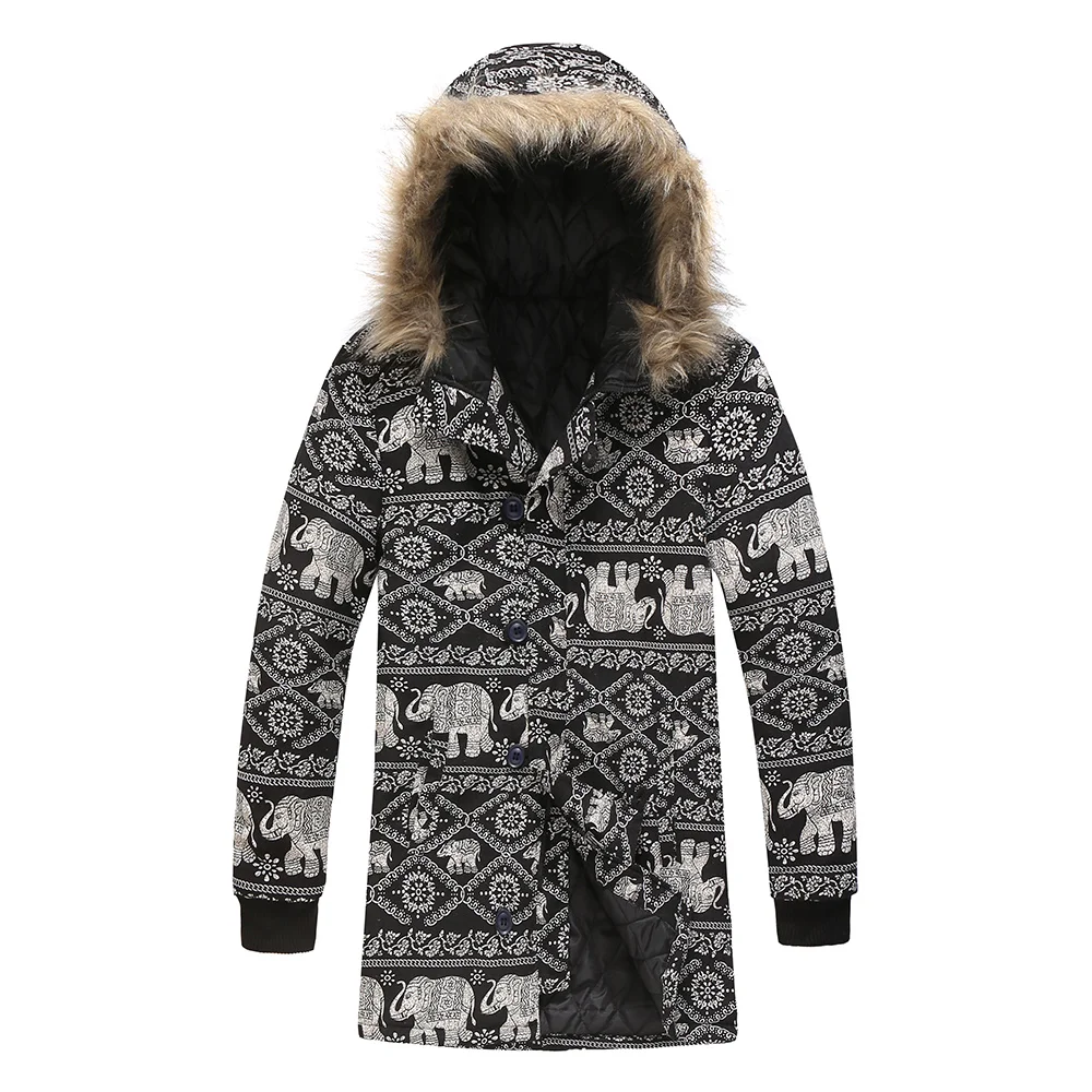 Autumn And Winter New Style Ethnic-Style Printed Men Casual Cotton Overcoat EBay Hooded Cardigan Cotton Coat Men's