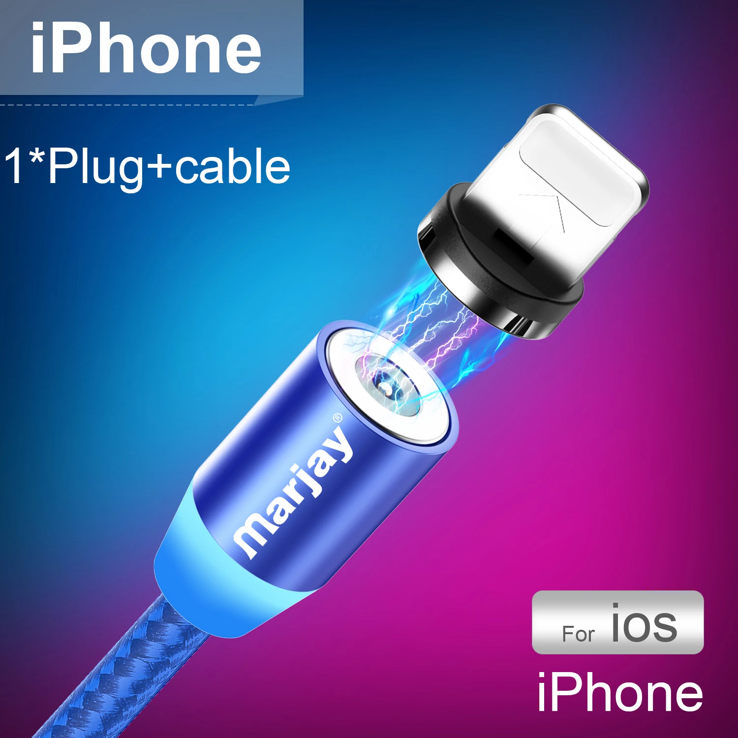Магнитный usb-кабель Marjay для быстрой зарядки для huawei, кабель type-C для samsung, магнитный usb-кабель для зарядки iPhone, кабель Micro-USB - Цвет: Blue for iPhone