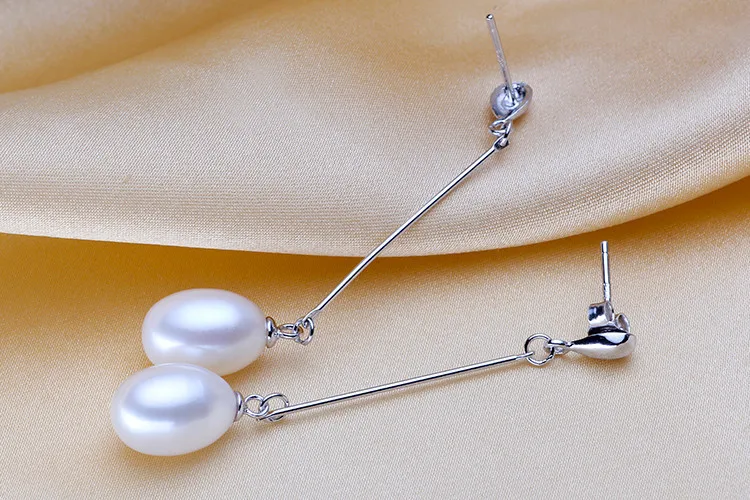 Real 925 sterling silver earrings freshwater long pearl earrings for women,natural pearl earring drop girlfriend best gift white