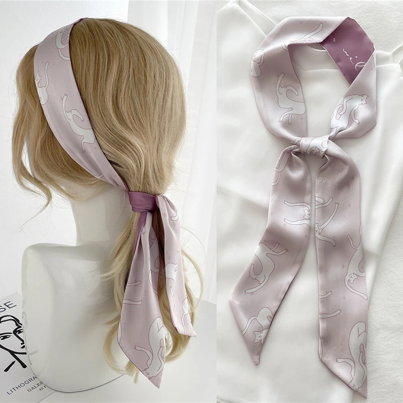 Women Small Scarves Soft Silk Feel Thin Scarf Headscarf DIY Bag Handle  Ribbon /