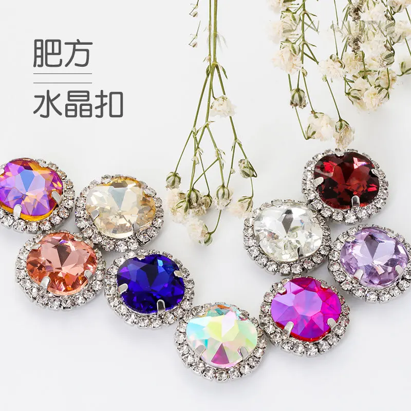 New style 12mm Fat square high grade Glass Crystal buckle flatback sew on rhinestones with holes Diy/wedding decoration | Дом и сад