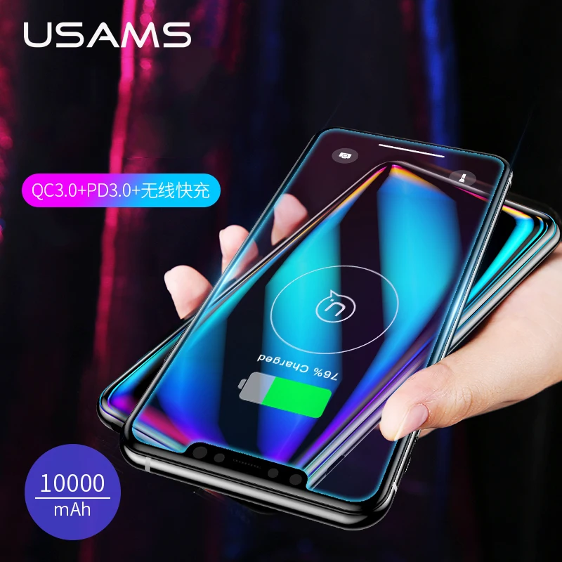 USAMS 10000 мАч Qi беспроводной внешний аккумулятор QC 3 0 PD3.0 Быстрая зарядка