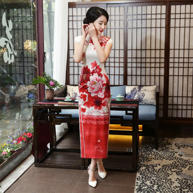 Стиль в этническом стиле длинное Cheongsam модное улучшенное Ретро спандекс длинное платье Ципао длинное строгое платье