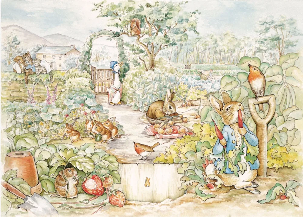 Fundo de Desenho Animado para Foto Peter com Seus Fundo de Vinil Pés para Recém-nascidos Coelho Amigos Vegetais Jardim 7x5 - Image 2