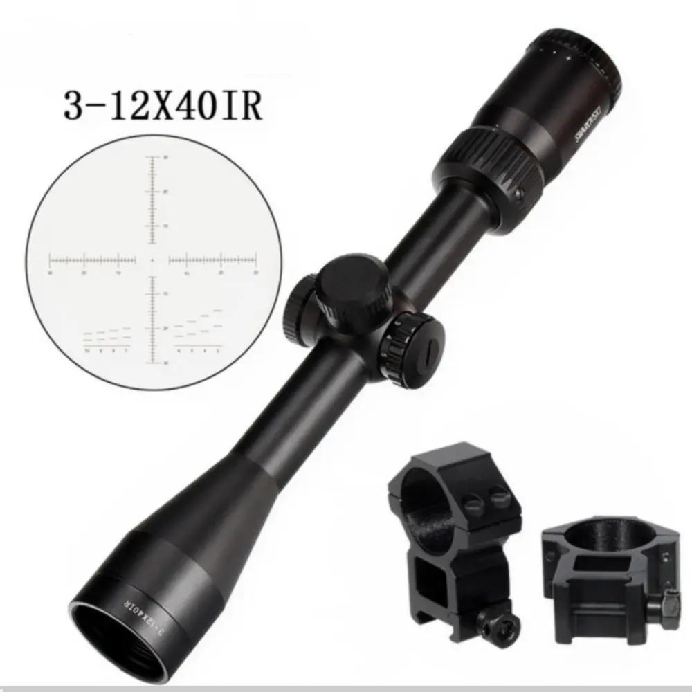 with Picatinny Rings Охота Китай SWAROVSKl 3-12X40 IR Riflescope F191 подсвеченный красным стеклом Etched сетка турели сброс полный размер винтовки - Цвет: with Picatinny Rings