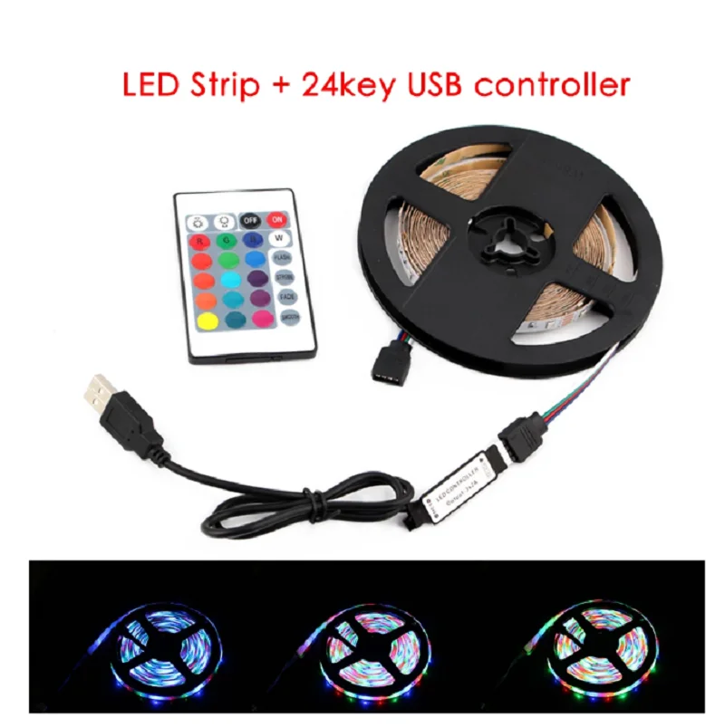 

5V RGB LED Strip Light 2835SMD USB Led Strip 5M adapter string Christmas desk Decor Flexible lamp tape For TV Background Light