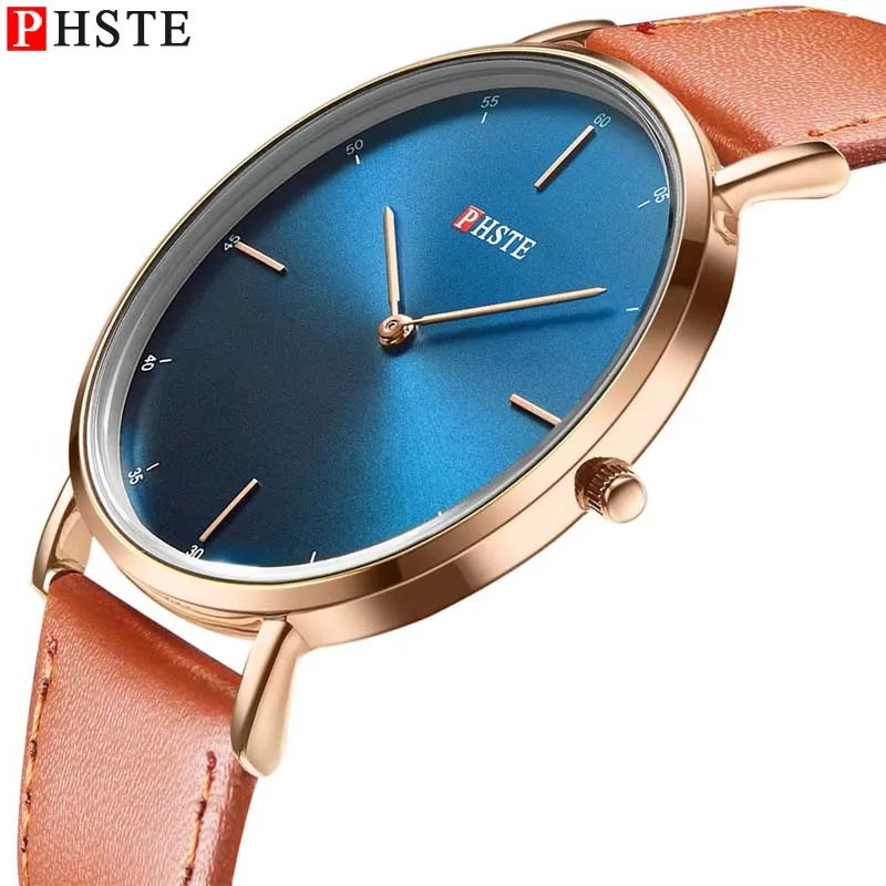 

PHSTE Men Quartz Watch Ultra Thin Simple Japan Movt 3ATM Waterproof Slim Clock Calfskin Leather Band Luxury Man Wrist Watch Male