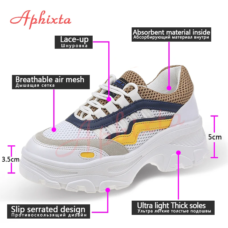 Aphixta Female Platfom Ankle Boots Women Sneakers 5cm Heel Breathable Mesh Shoes Woman Sneaker Casual Chunky Trainers
