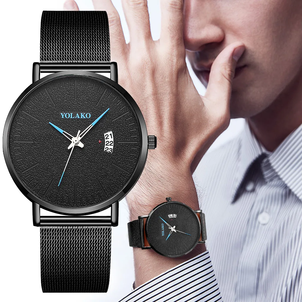 

Men's Casual Quartz Stainless Steel Band Calendar Watch Fashion Analog Quartz Wrist Watches For Men montre homme FJSL