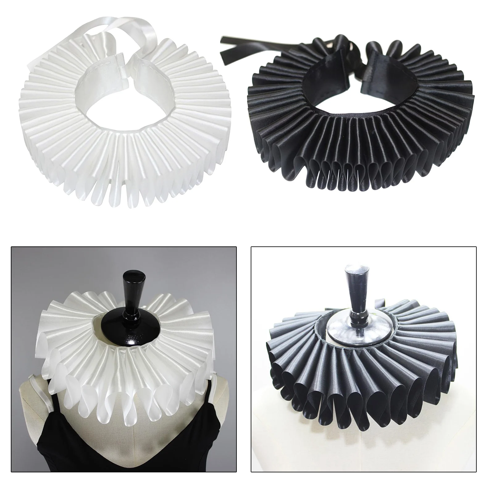 Victorian Elizabethan Ruffle Neck Clown Collar Satin Steampunk Scarf