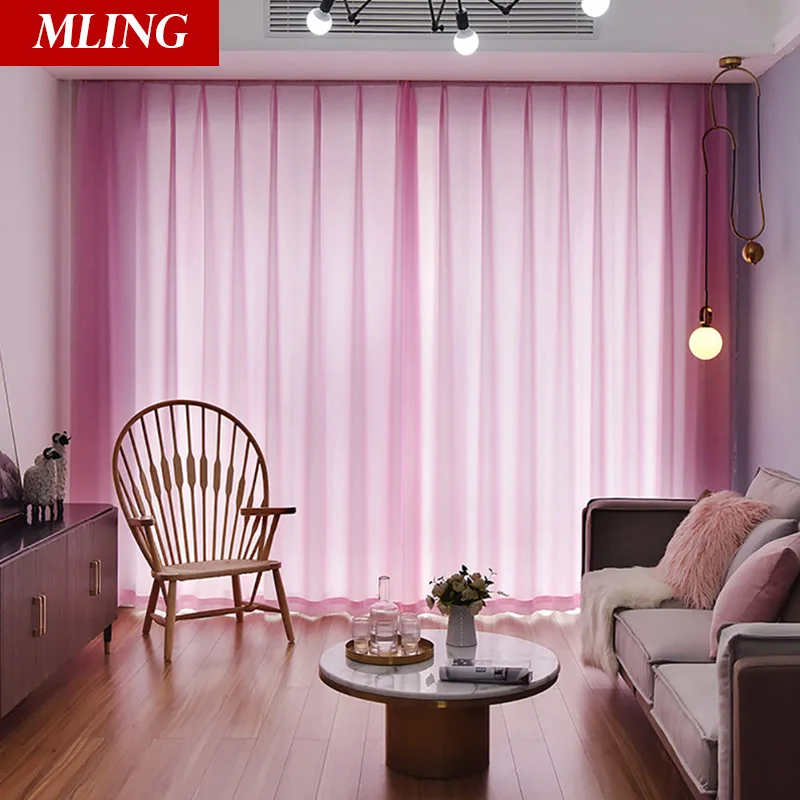 

Soft Romantic Tulle Curtains For Bedroom Living Room Modern Translucent Window Sheer Curtain Solid Color Long Door Voile Drapes