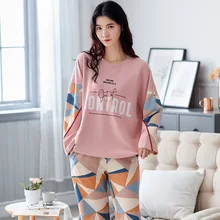 2021 Autumn and Winter High Quality Cotton Ladies Pajamas Set Cute Cartoon Home Wear Comfortable Round Neck Pajamas Women
