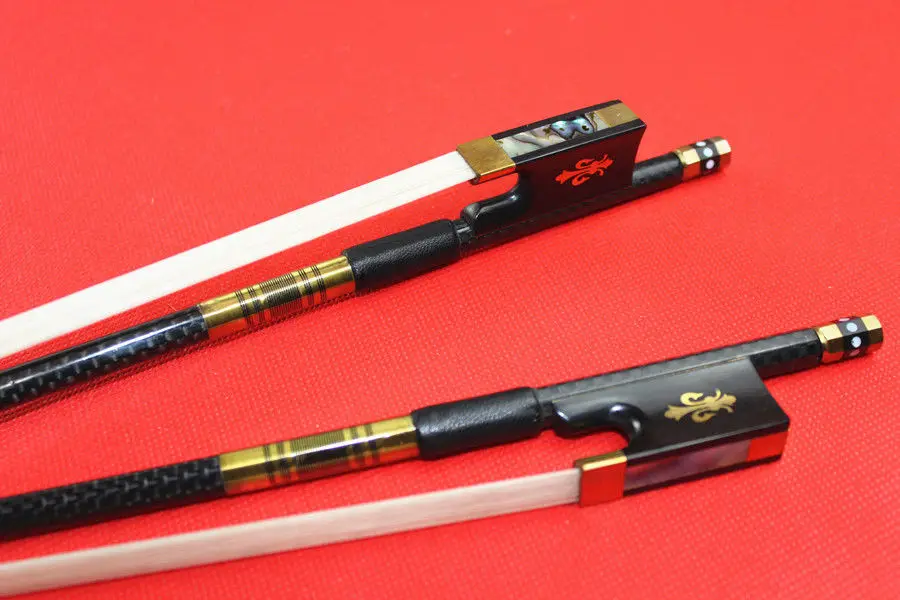2pc PRO new light carbon fiber 4/4 violin bow Gold color parts white horse hair
