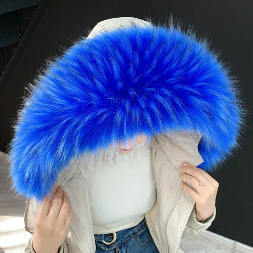 sky blue raccoon Lady Blinger очень большой меховой воротник из искусственного лисьего меха зимняя парка пальто капюшон меховой Декор DIY искусственный мех пальто енот меховой воротник меховые шарфы - Цвет: sky blue raccoon