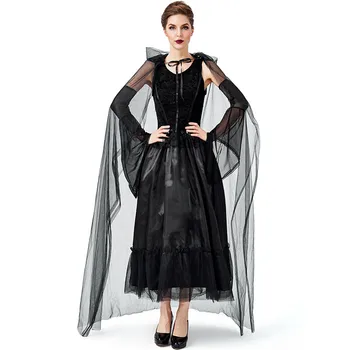 

Halloween Purim Carnival Black Gothic Witch Costume The Haunted Sorceress Costumes for Women party dress