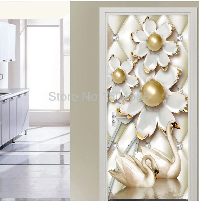 Европейский стиль украшения цветы Лебедь дверь стикер гостиная спальня Роскошный домашний Декор наклейки на стену самоклеющиеся 3D наклейки