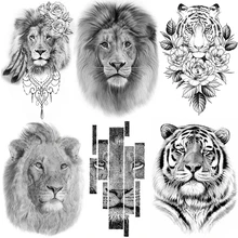 Могучий лев король зверей татуировки Временные мужчины женский боди-арт поддельные татуировки реалистичные племенные тигровые наклейки-тату на руку ноги макияж