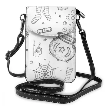 

NOISYDESIGNS PU Leather Fashion Phone Bag Halloween Pumpkin Witch Hat Print Shoulder Pocket Wallet Pouch Case Mini Crossbody Bag