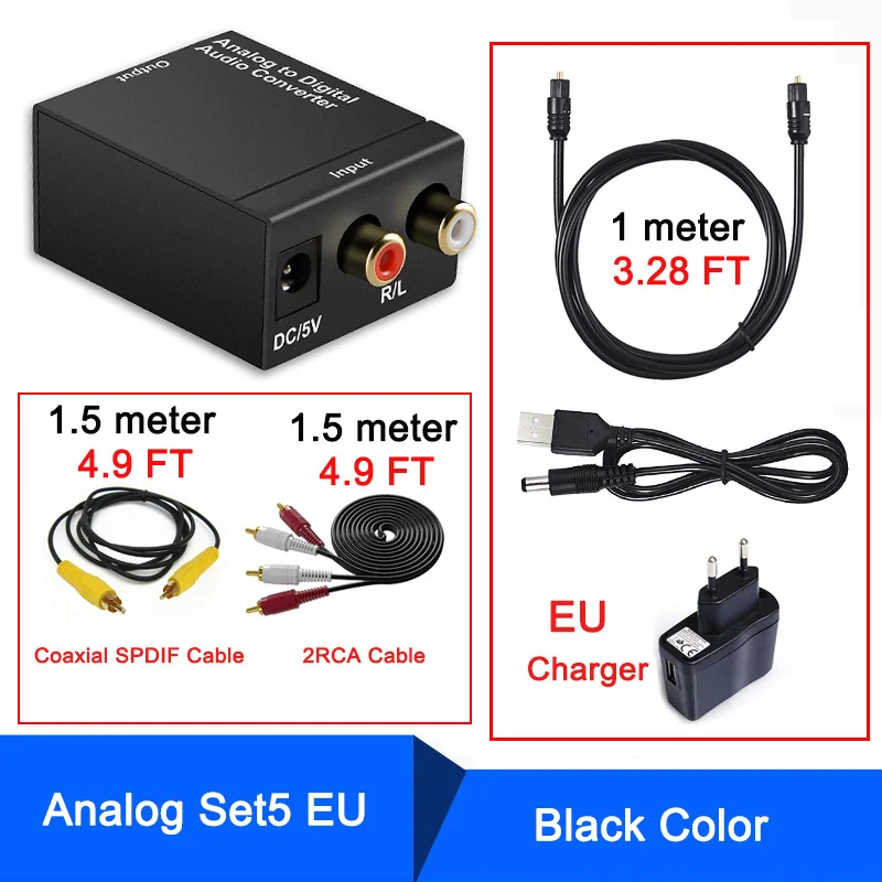 RCA аналого-цифровой оптический Toslink коаксиальный аудио конвертер адаптер с оптическим кабелем конвертер SPDIF цифровой аудио декодер - Цвет: Analog-EU
