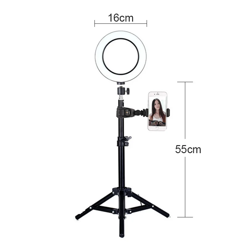 16cm(55cm tripod) Фон для фотосъемки с регулируемой яркостью светодиодный Кольцевая вспышка для селфи 16/26 см Photo Studio кольцевая лампа подставка с триодом для Youtube видео для студий с живым звуком - Цвет: 16cm(55cm tripod)