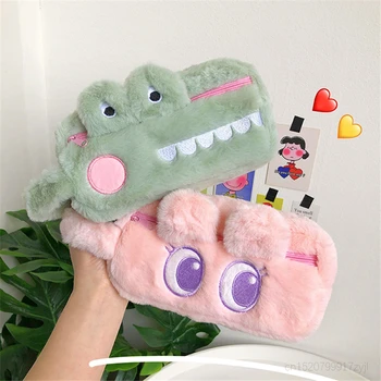 

Trendy INS Large Capacity Cute Plush Rabbit Crocodile Big Eye Hanlde Pencil Case Cosmetic Bag Stationery Pencil Bag for Students
