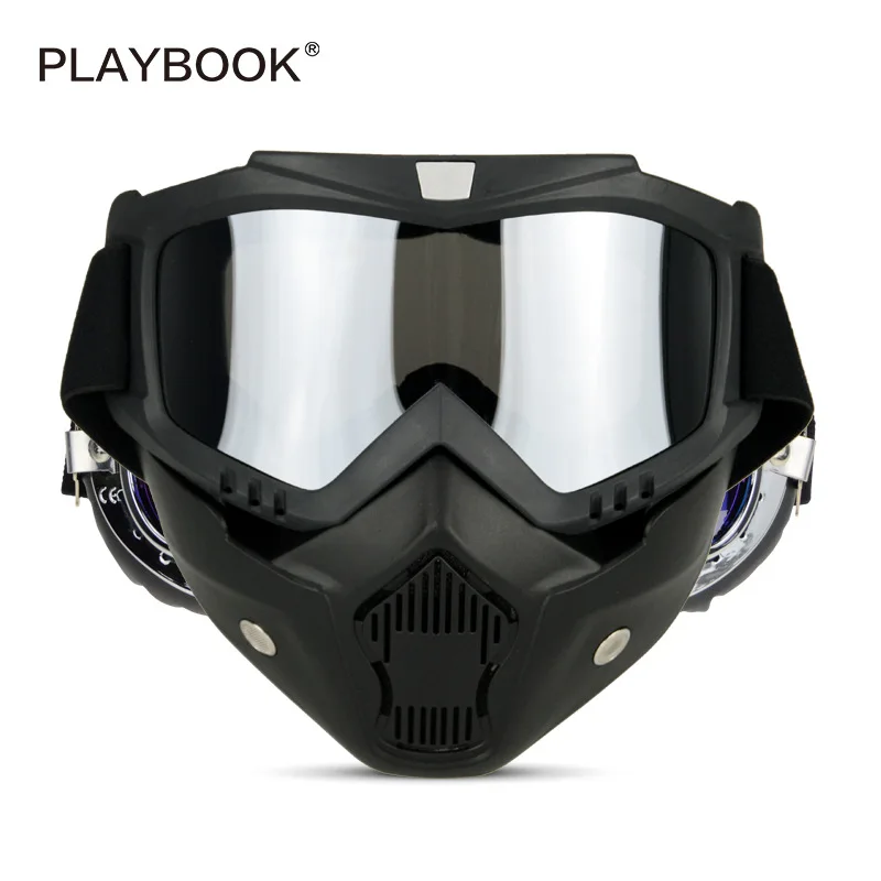 Motorcycle Goggles Mask- Goggles Mask, Road Riding UV Motorbike Glasses with Dustproof Mask, Cool Helmet Glasses Windproof