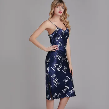 

V-Neck Sleeveless Gown Lady Nightgown Sexy Suspender Skirt Sleep Dress Lounge Long Loose Silky Sleepwear Nightdress Home Pyjama