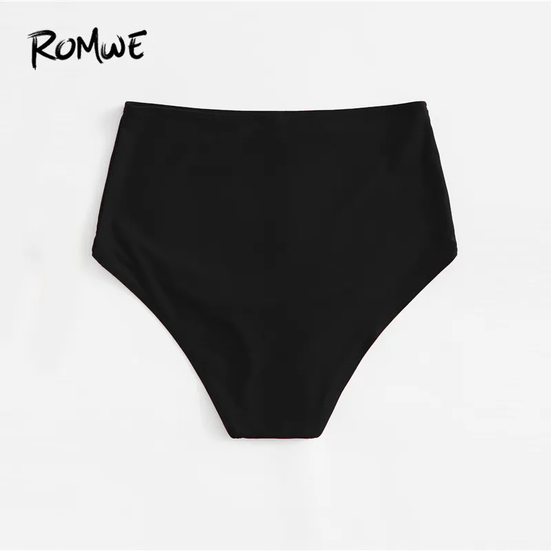 Romwe SportWhite, с мультяшным принтом, с узлом, беспроводной, одиночный, бикини, топ, Одноцветный, высокая талия, плавки, 5 цветов, раздельные трусики