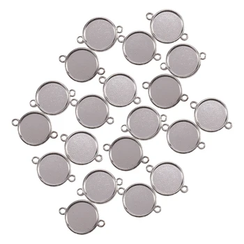 

20 Pcs Cameo Setting Picture Frame Connectors Round Silver tone 3.2cmx2.4cm