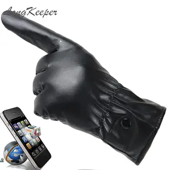 

Fashion Black PU Leather Gloves Male Thicken Driving Gloves Full Finger Winter Touch Screen Warm Windproof Mittens Luvas For Men