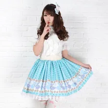 Милые юбки в стиле «лолита» для принцесс; Милая юбка принцессы синего цвета с пасхальным кроликом для девочек; Модные женские юбки средней длины с плиссировкой; GZWY145