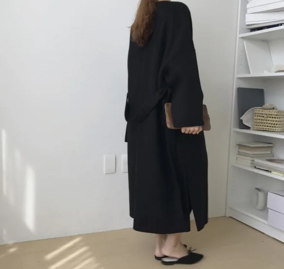 DEAT New Autumn Winter Women Clothes V-neck Full Batwing Sleeves Loose Woolen Coats High Quality WJ75004 korean
