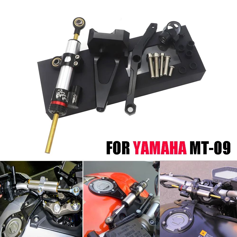 Newsmarts Steering Damper Set with Bracket Motorcycle Steering Damper Stabilizer Buffer Control Bar Fits Yamaha MT-09 2013-2015 