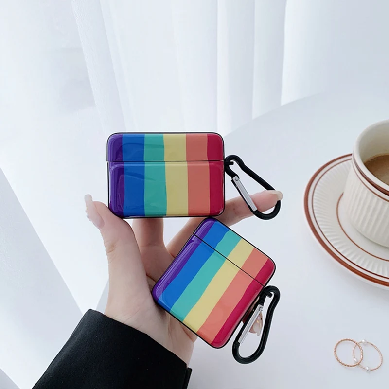 

2020 Earphone Case For Airpods Case Rainbow Silicone Cover For Airpods Pro 3 With Keychain Earphone Accessories Colorful Newest