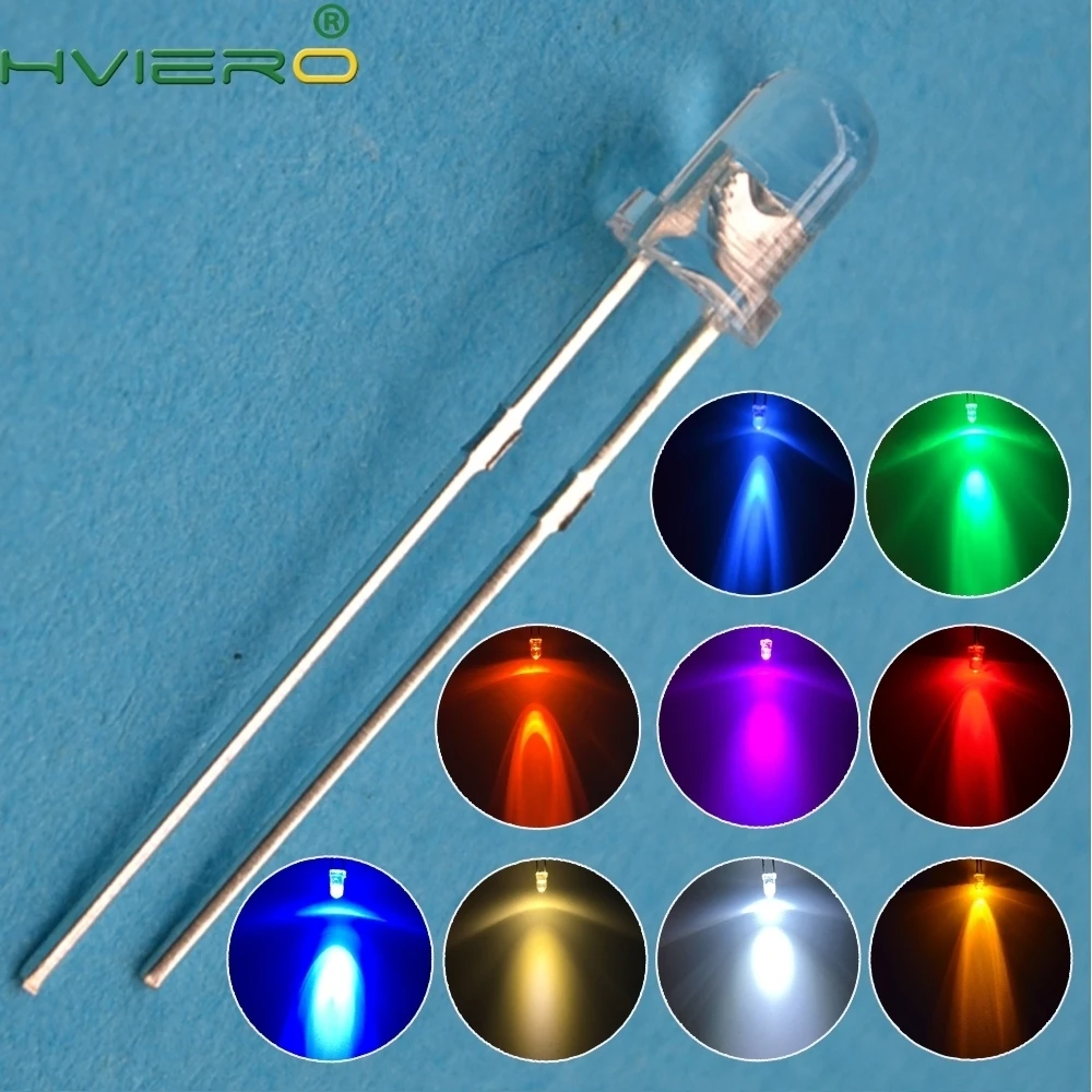 Hviero F3 3mm Round White Red Yellow Blue Green Bright Light Emitting Diode Assortment Kit Bulb Led Lamp Electronic component