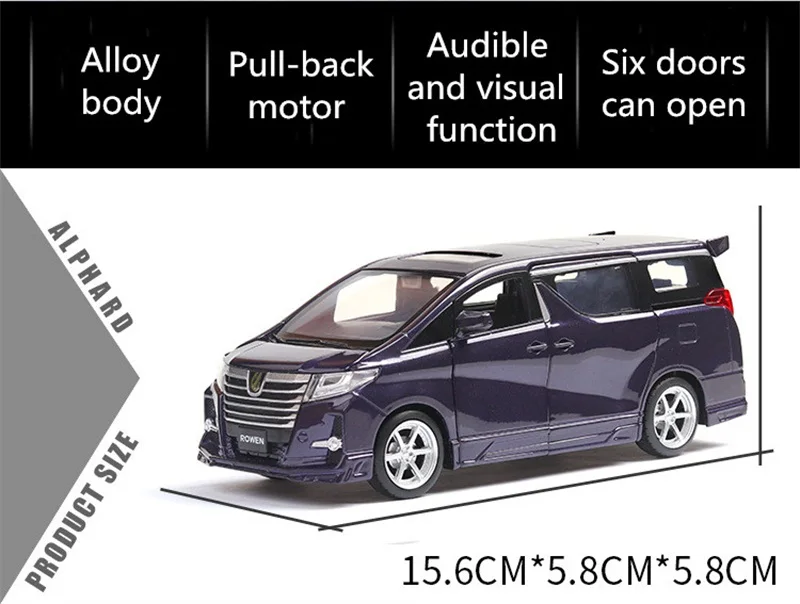1:32, Toyota Alphard MPV, модель автомобиля из сплава, модель 4, открытая дверь со звуком, светильник, детские игрушки, подарки на Рождество, день рождения